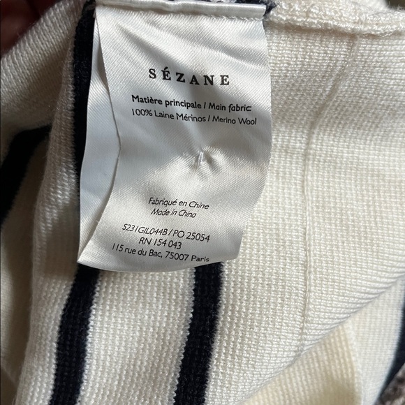 J26 Sezane wool cardigan ecru with stripes and gold button - Picture 7 of 7